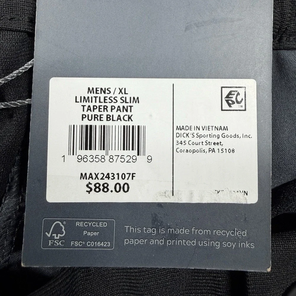 VRST Limitless Pants Men's XL Pure Black Slim Taper Drawstrings Performance NWT